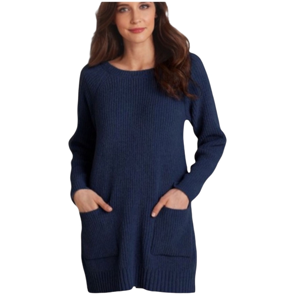 Soft Surroundings Navy Ribbed Knit Tunic Sweater XS‎ Cozy Soft Luxe